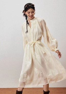 [수입명품ST여성의류] 240319-06PP DRESS 프렌치 레이스업 멀베리실크 드레스